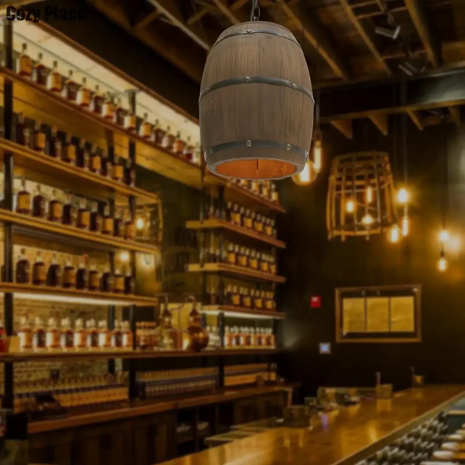 Wine & Beer Guayaquil - Lampe rustique vintage, lustre en bois,
